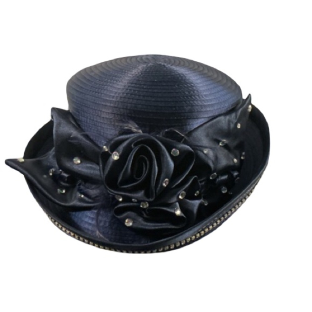 Elegant Navy Crystal-Embellished Women's Dress Hat
